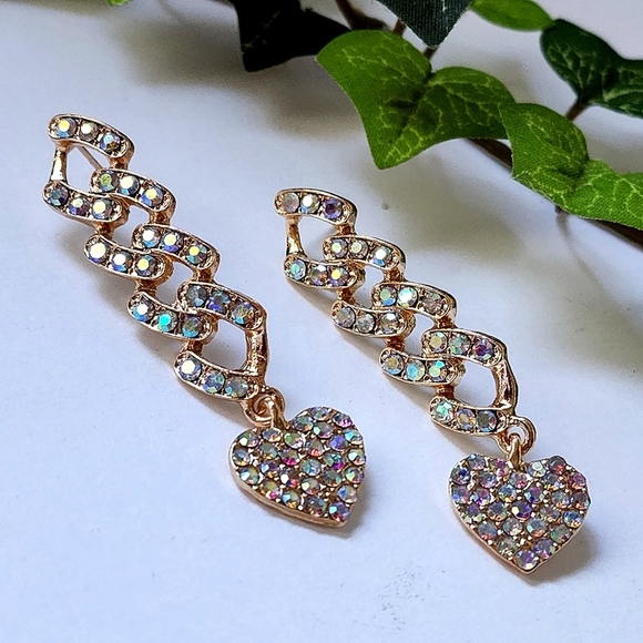 Gold Chain Drop Earrings with Iridescent Crystals - Picture 3 of 5